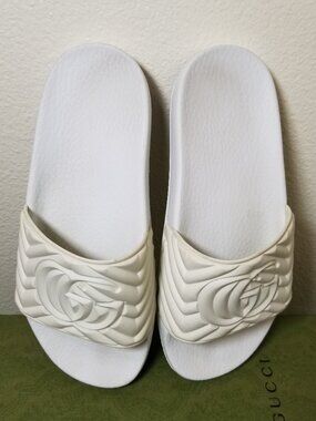 GUCCI White Marmont Slides Size 36 Women US Size 6 Luxury Monogram with Box